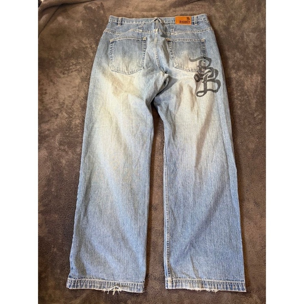 Bad Boy Vintage Wide Leg Skater Jeans Light Wash Denim Y2K Mens 36x33.